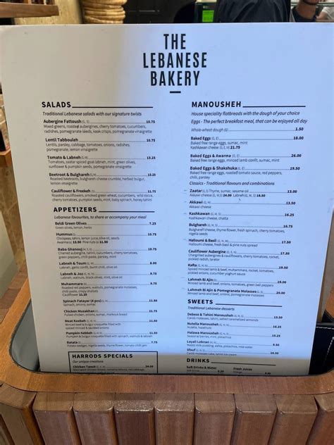 levant bakery harrods menu.